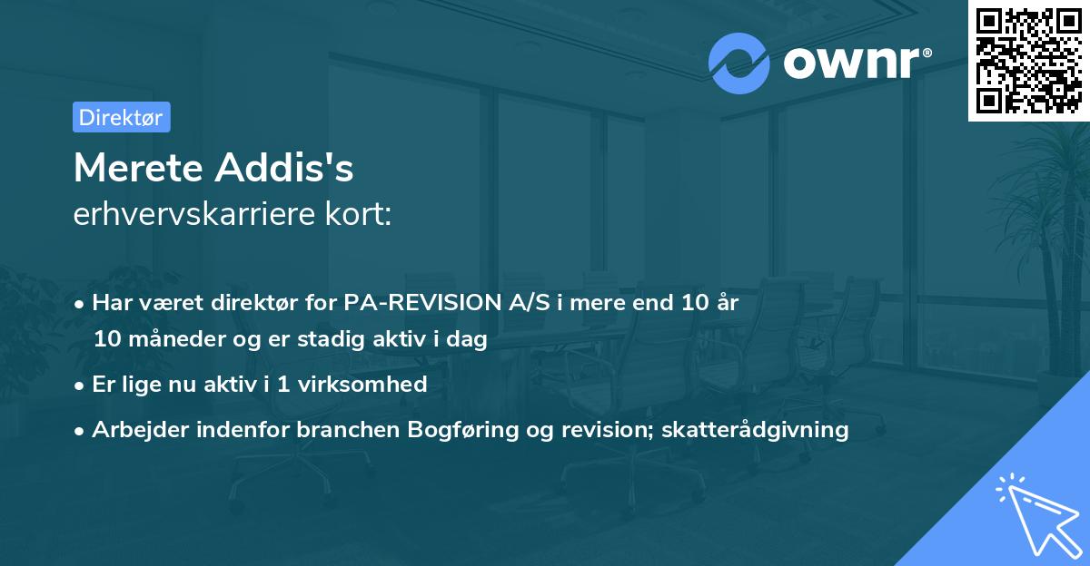 Merete Addis's erhvervskarriere kort