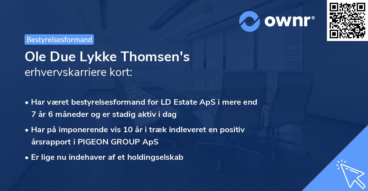 Ole Due Lykke Thomsen's erhvervskarriere kort