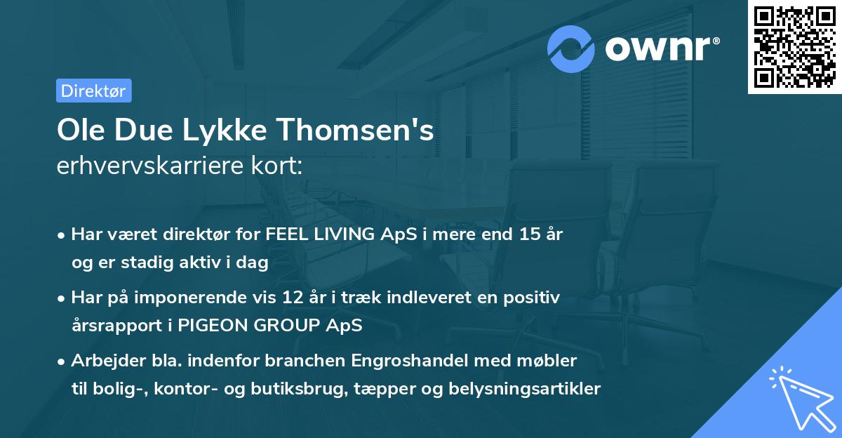 Ole Due Lykke Thomsen's erhvervskarriere kort