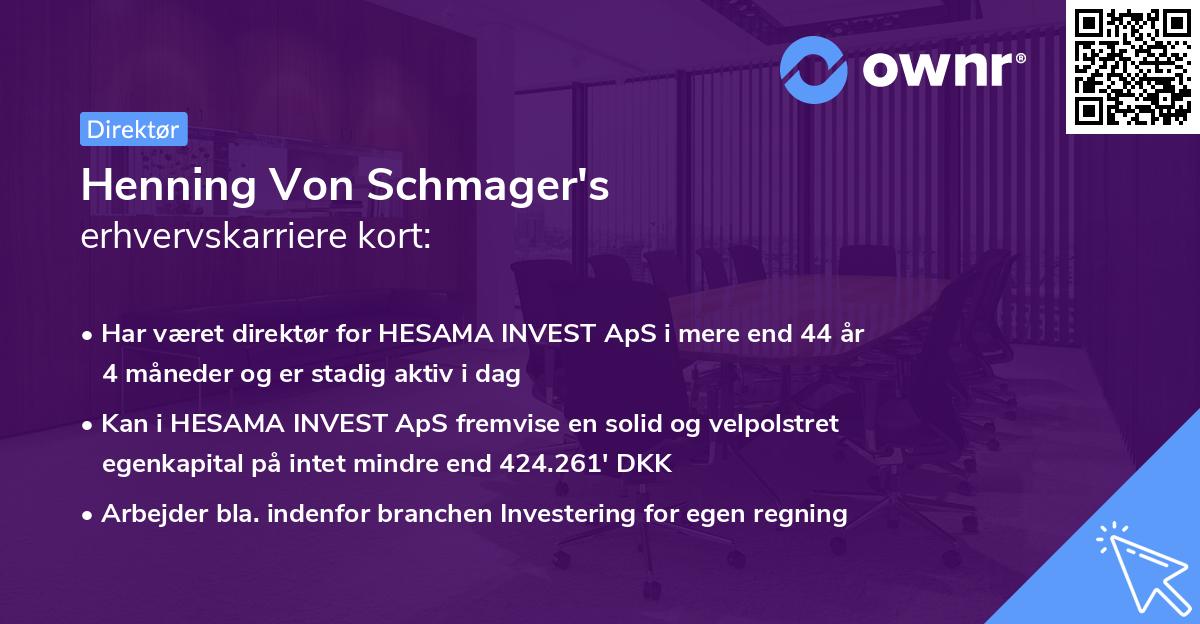 Henning Von Schmager's erhvervskarriere kort
