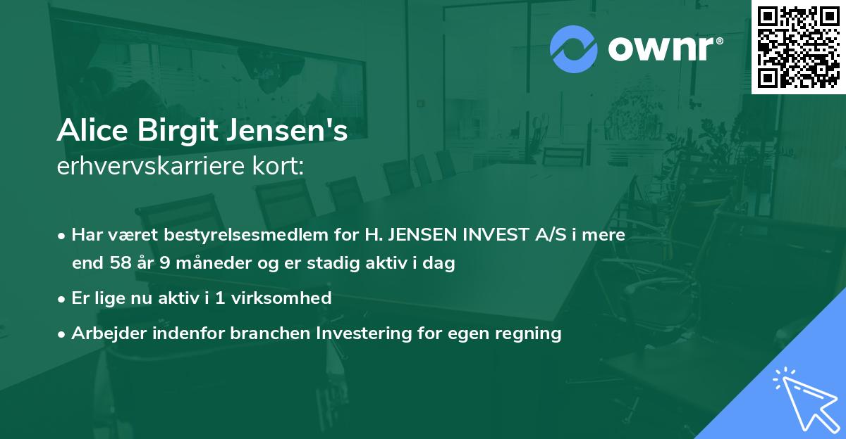 Alice Birgit Jensen's erhvervskarriere kort