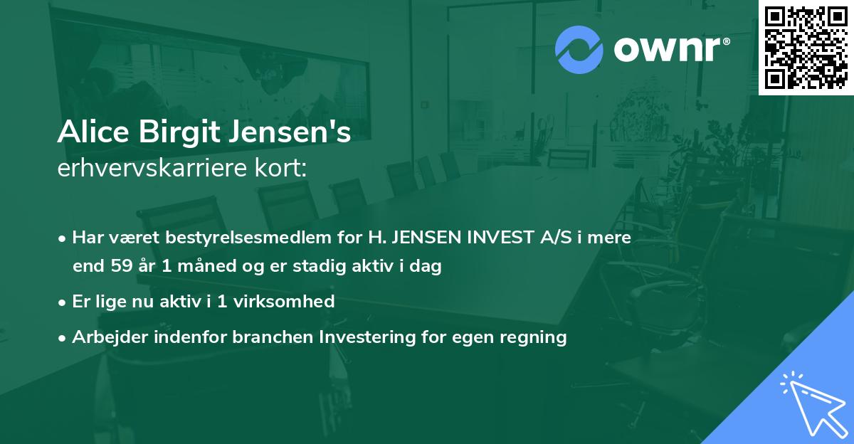 Alice Birgit Jensen's erhvervskarriere kort