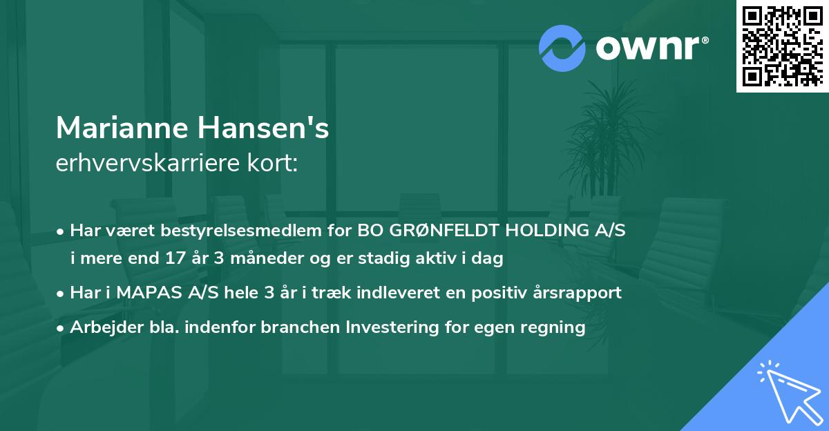 Marianne Hansen's erhvervskarriere kort