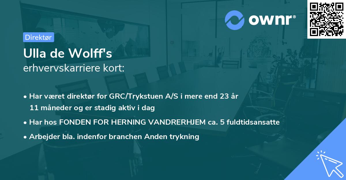 Ulla de Wolff's erhvervskarriere kort