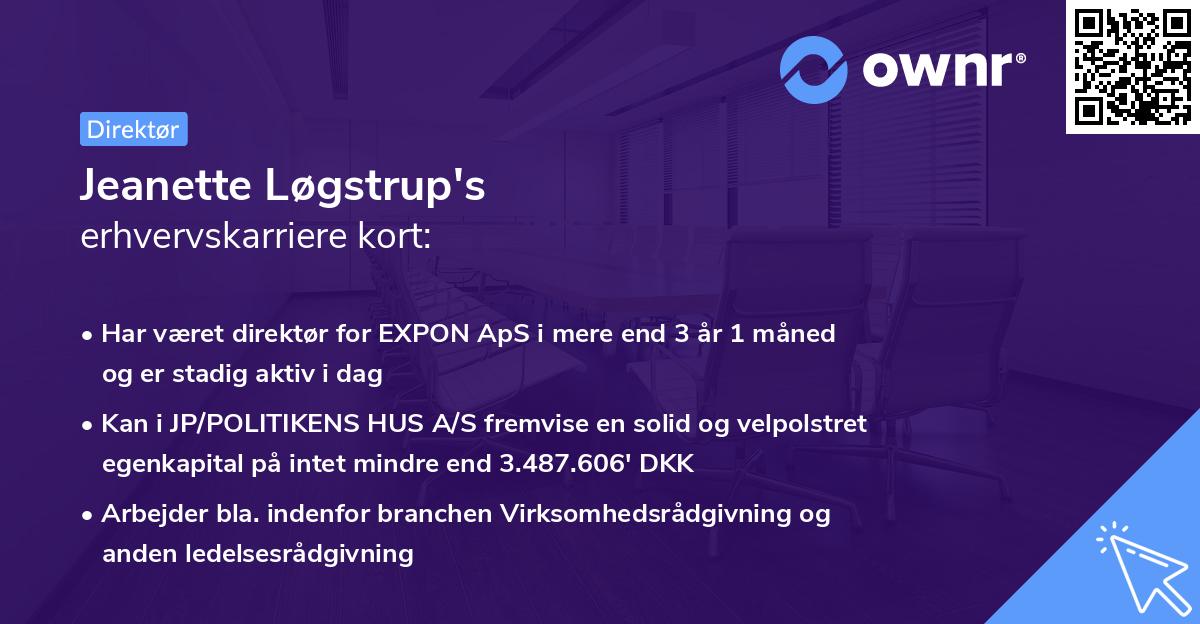 Jeanette Løgstrup's erhvervskarriere kort