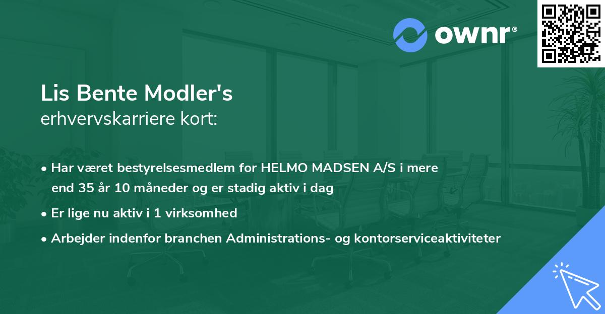 Lis Bente Modler's erhvervskarriere kort