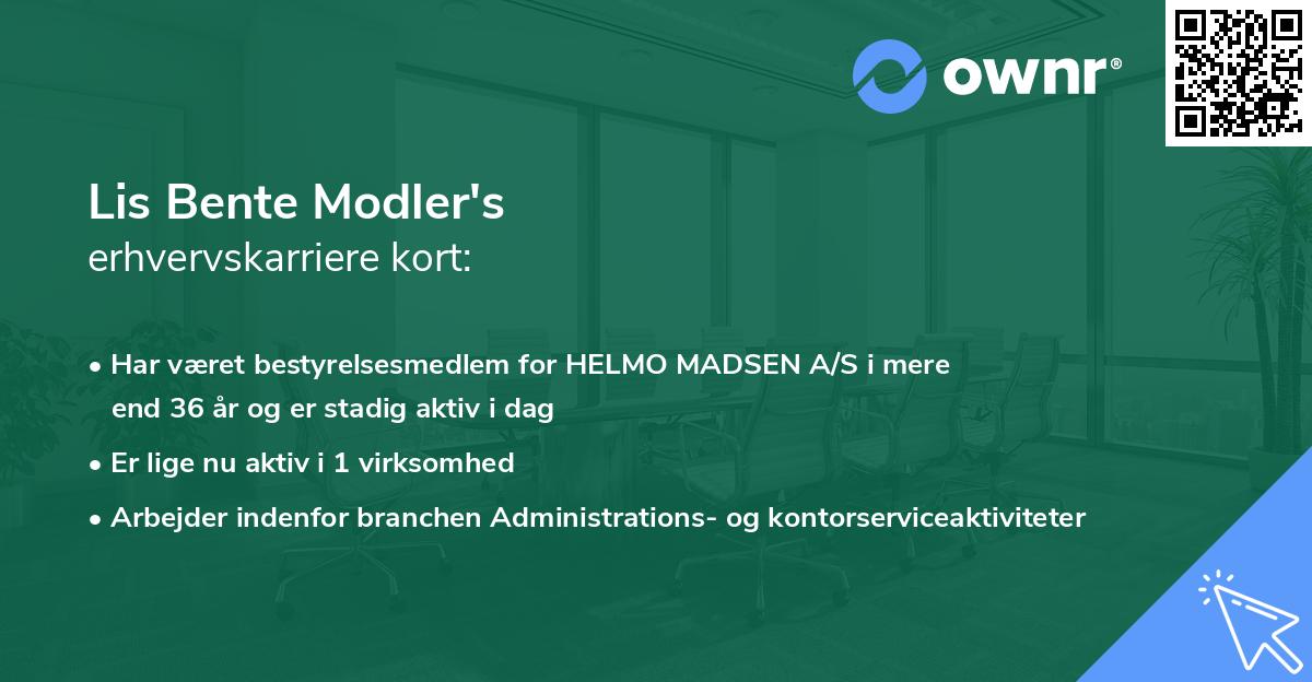 Lis Bente Modler's erhvervskarriere kort