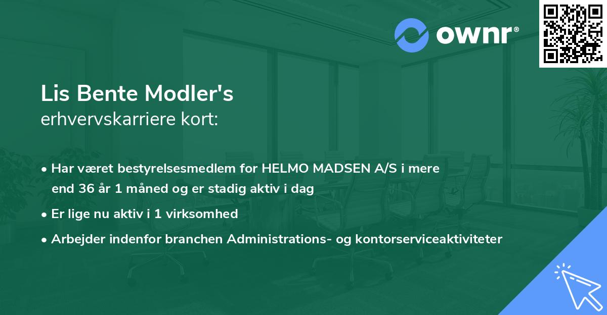 Lis Bente Modler's erhvervskarriere kort