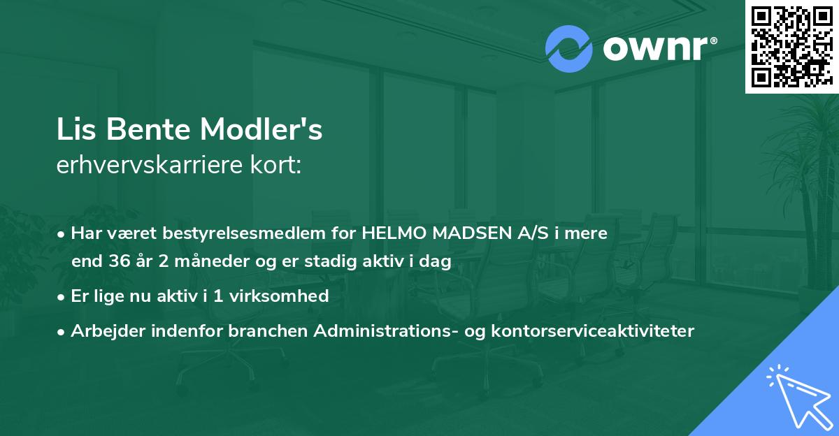 Lis Bente Modler's erhvervskarriere kort