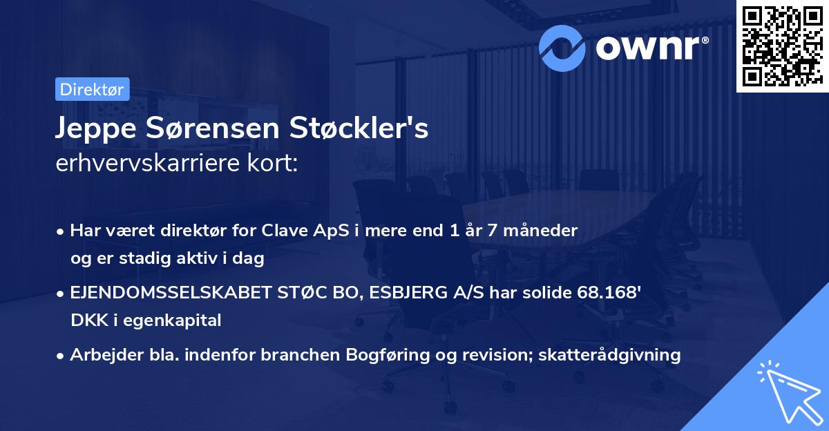 Jeppe Sørensen Støckler's erhvervskarriere kort