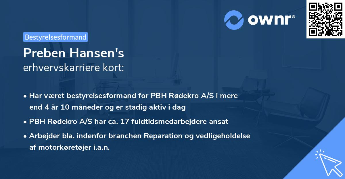 Preben Hansen's erhvervskarriere kort