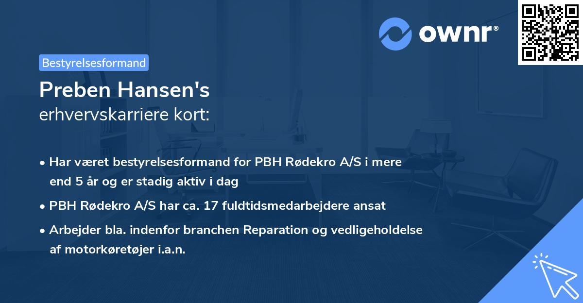 Preben Hansen's erhvervskarriere kort