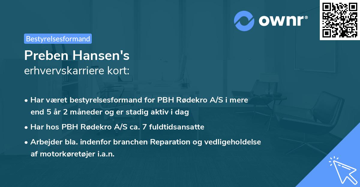 Preben Hansen's erhvervskarriere kort