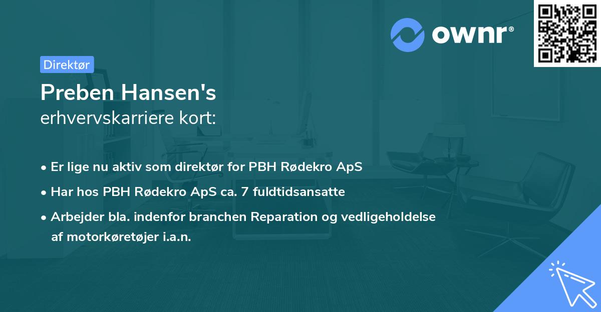 Preben Hansen's erhvervskarriere kort