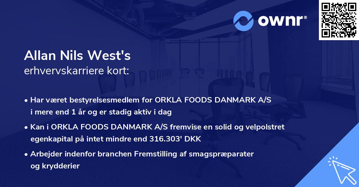 Allan Nils West's erhvervskarriere kort