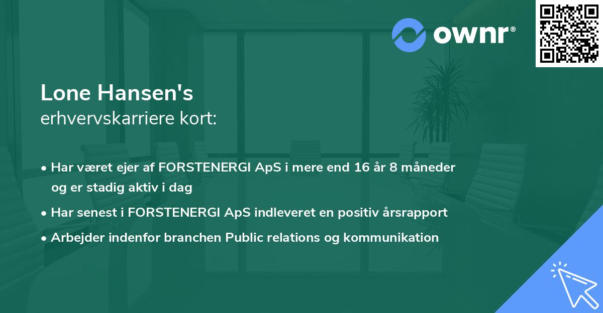 Lone Hansen's erhvervskarriere kort
