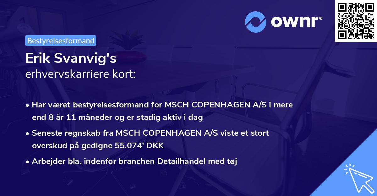 Erik Svanvig's erhvervskarriere kort