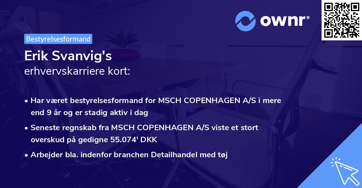 Erik Svanvig's erhvervskarriere kort