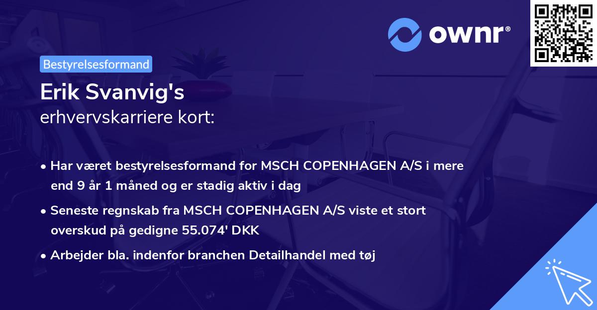 Erik Svanvig's erhvervskarriere kort