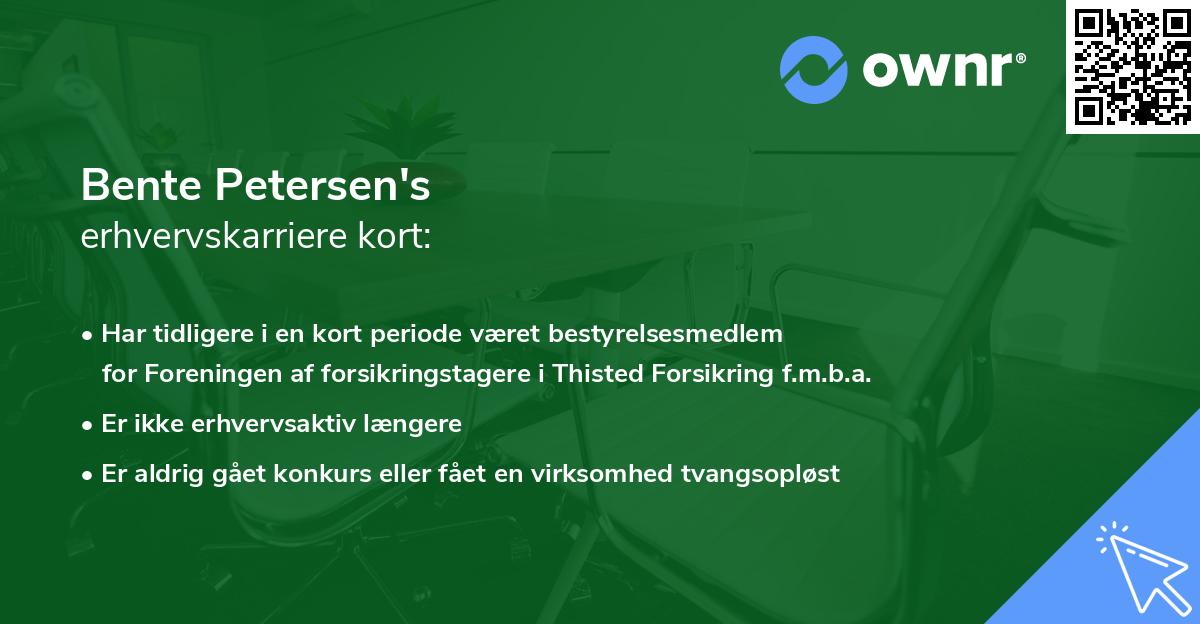 Bente Petersen's erhvervskarriere kort