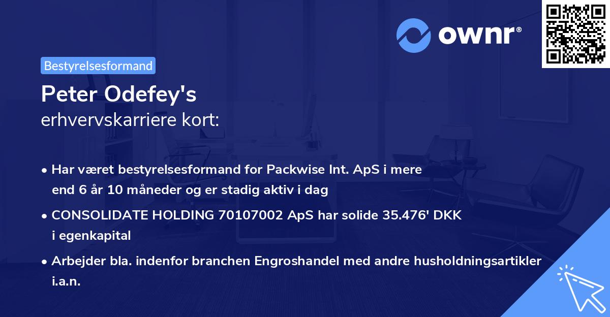 Peter Odefey's erhvervskarriere kort