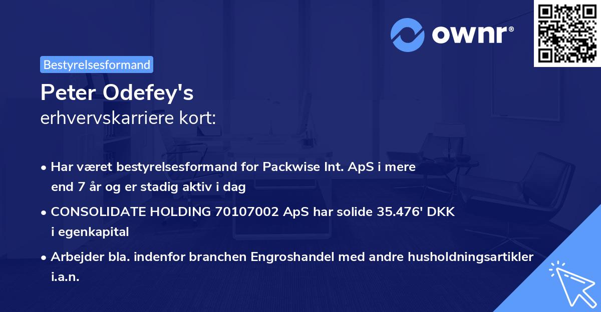 Peter Odefey's erhvervskarriere kort