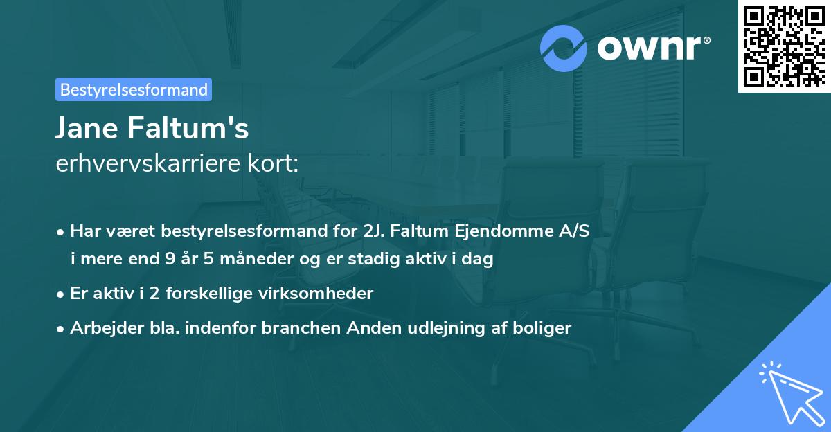 Jane Faltum's erhvervskarriere kort