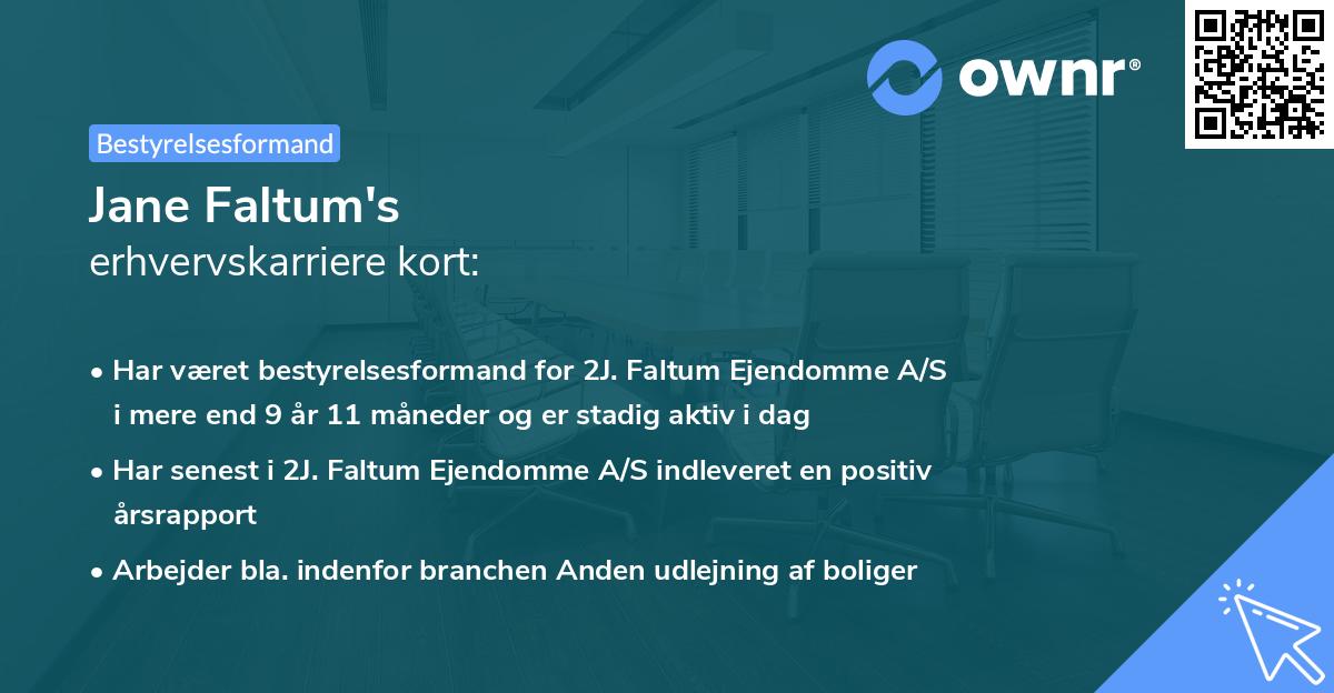Jane Faltum's erhvervskarriere kort