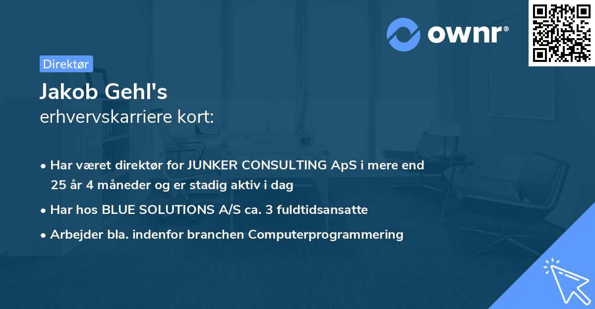 Jakob Gehl's erhvervskarriere kort