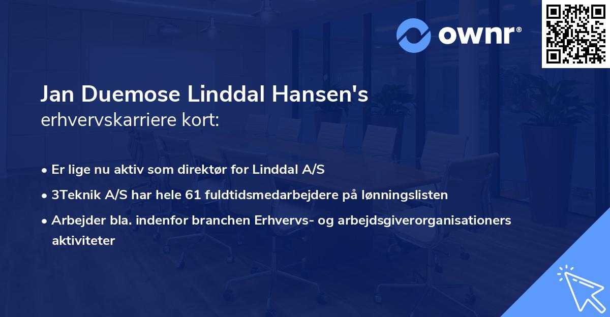 Jan Duemose Linddal Hansen's erhvervskarriere kort