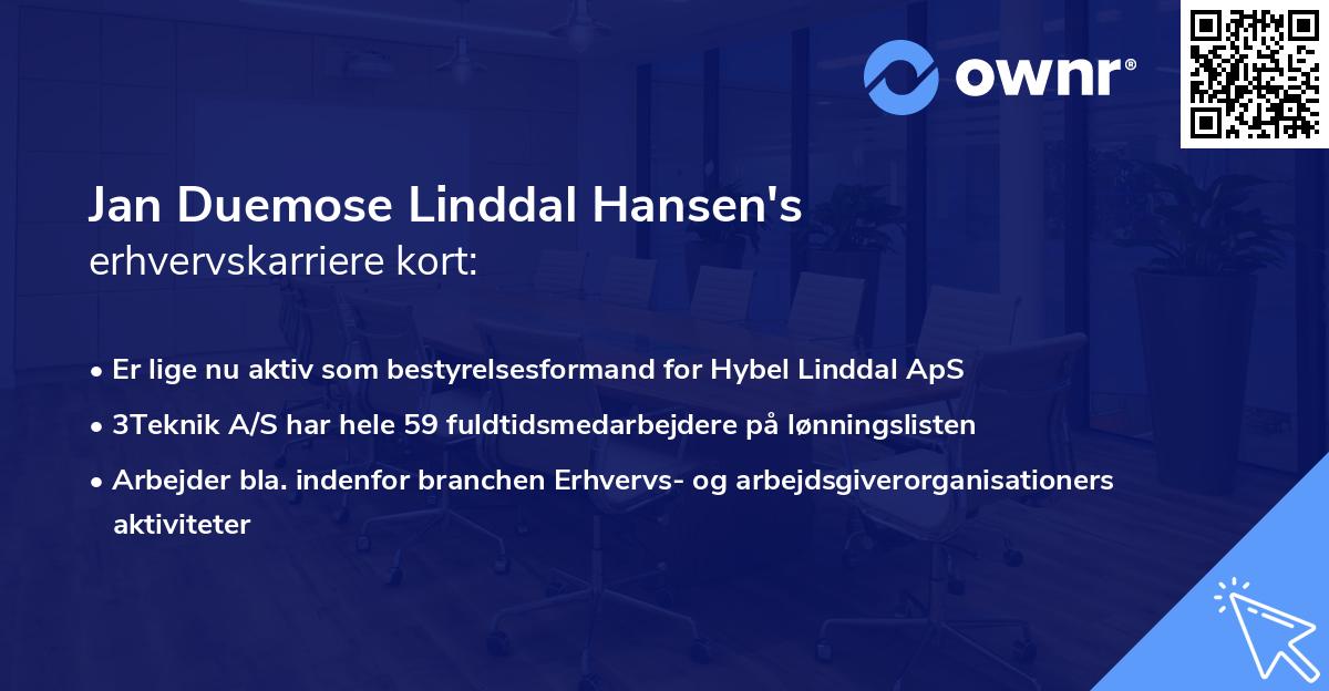 Jan Duemose Linddal Hansen's erhvervskarriere kort