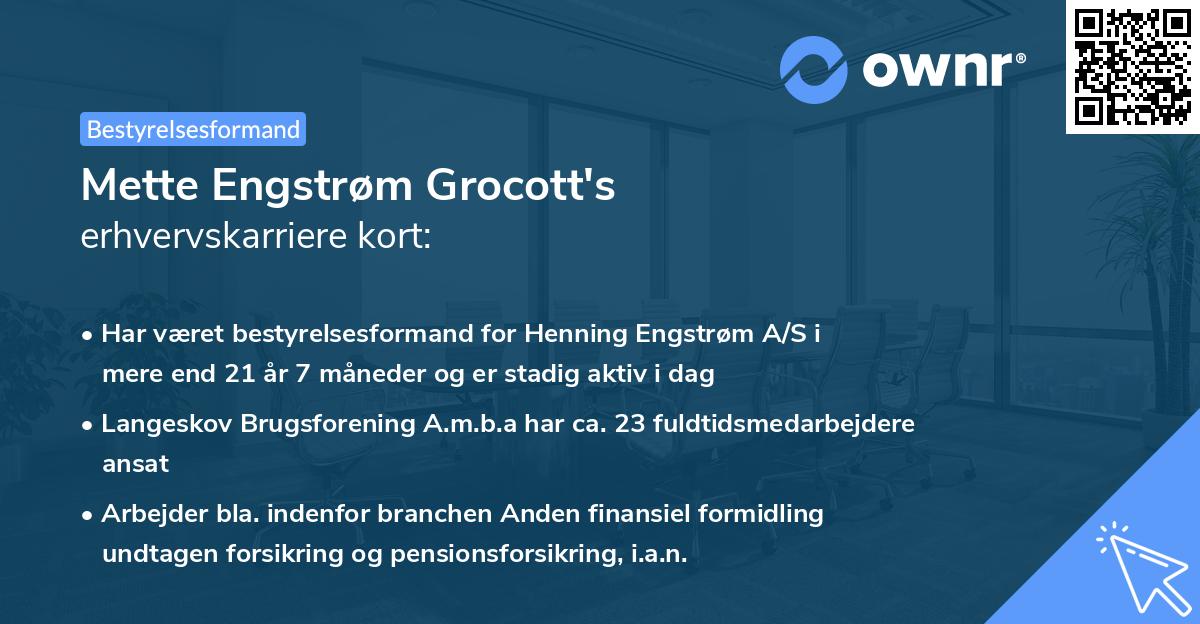 Mette Engstrøm Grocott's erhvervskarriere kort