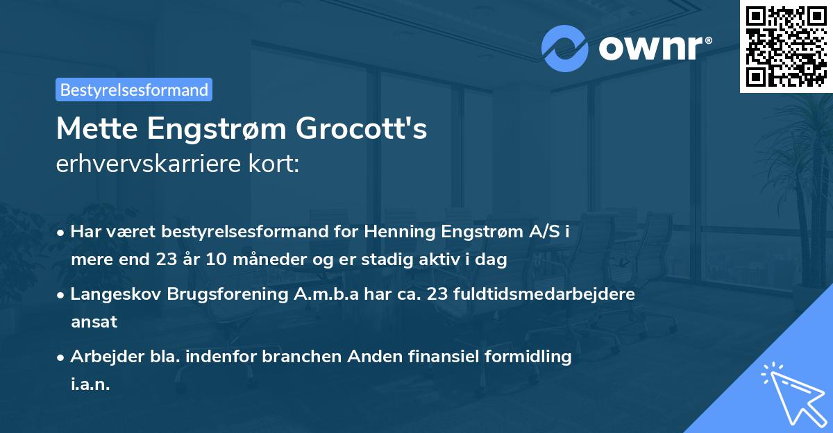 Mette Engstrøm Grocott's erhvervskarriere kort