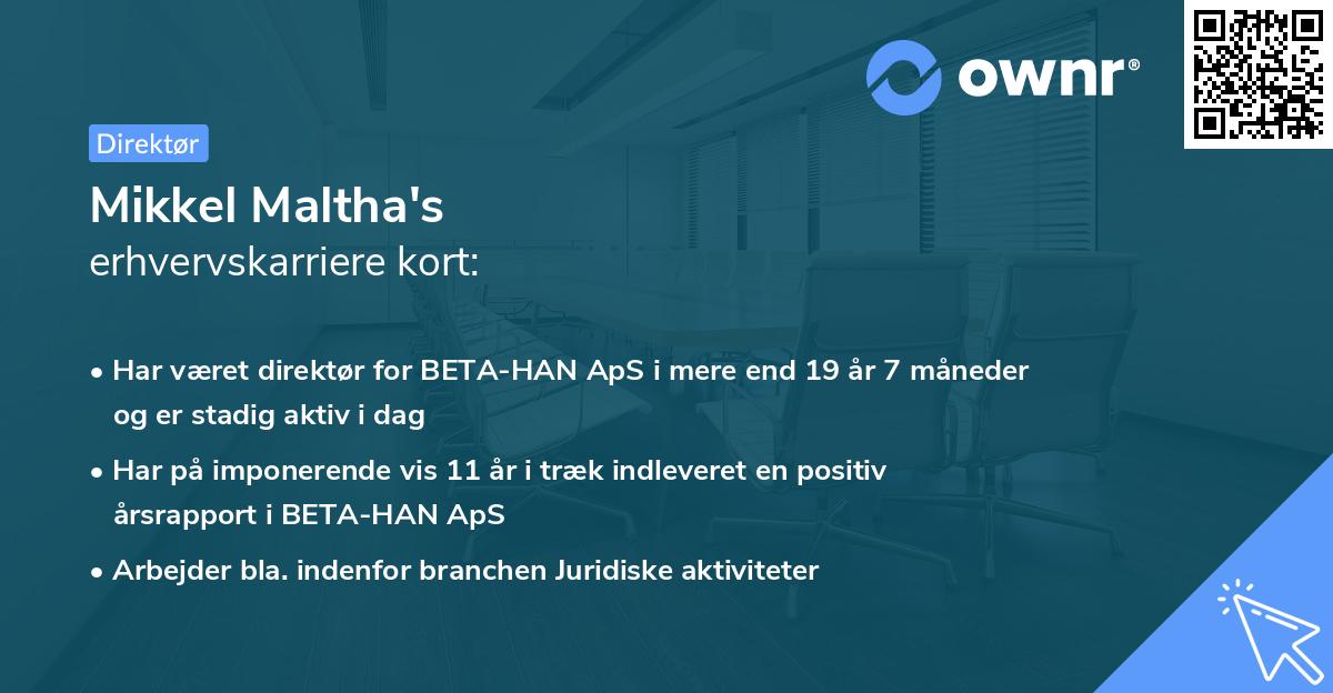 Mikkel Maltha's erhvervskarriere kort
