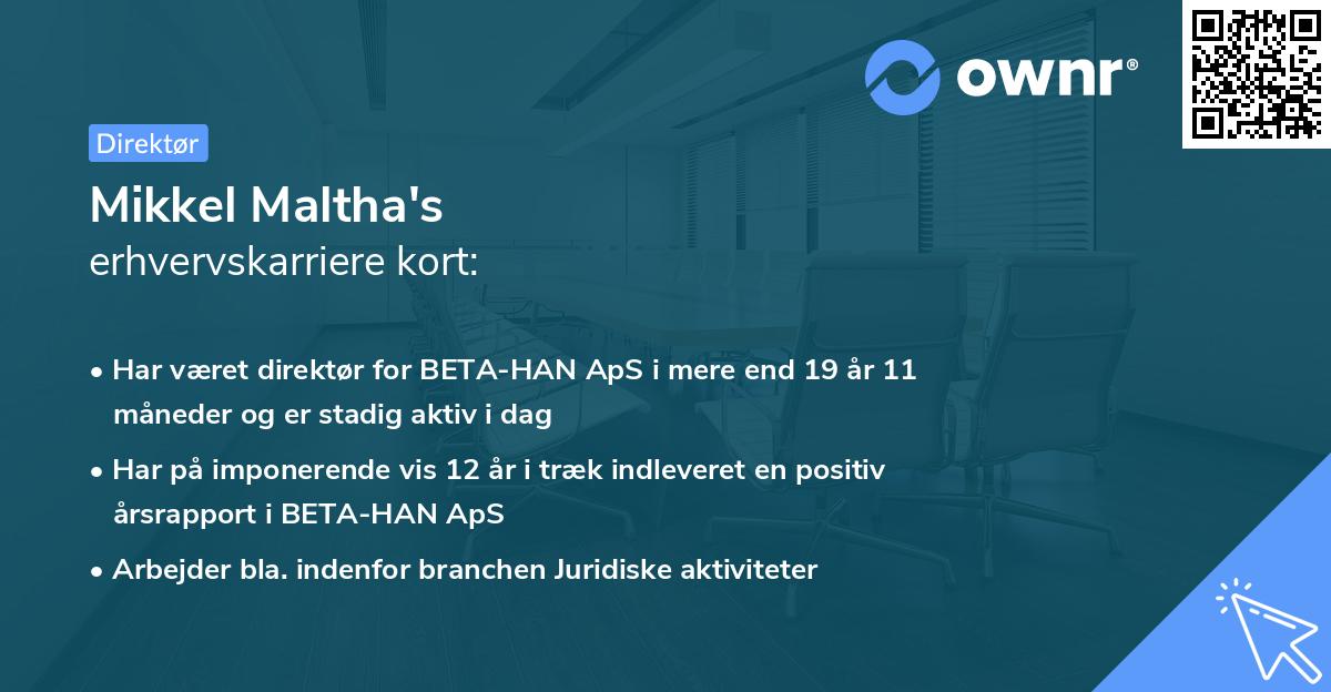 Mikkel Maltha's erhvervskarriere kort