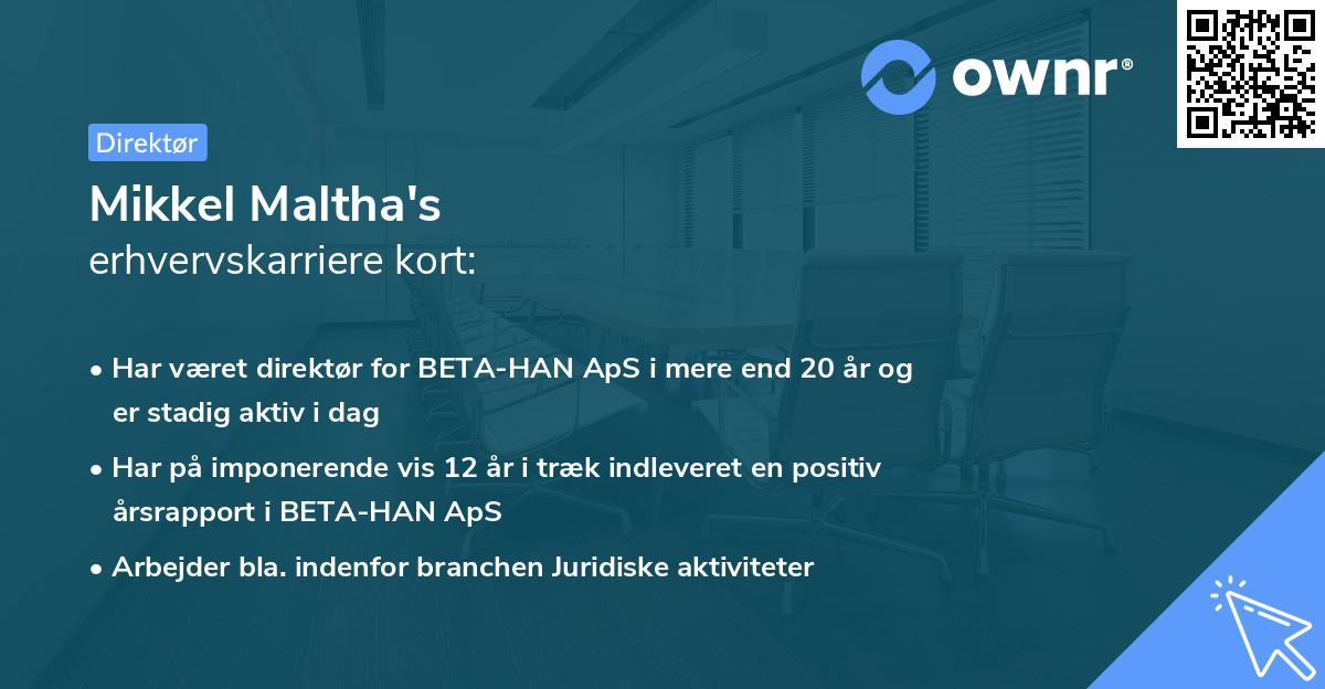 Mikkel Maltha's erhvervskarriere kort