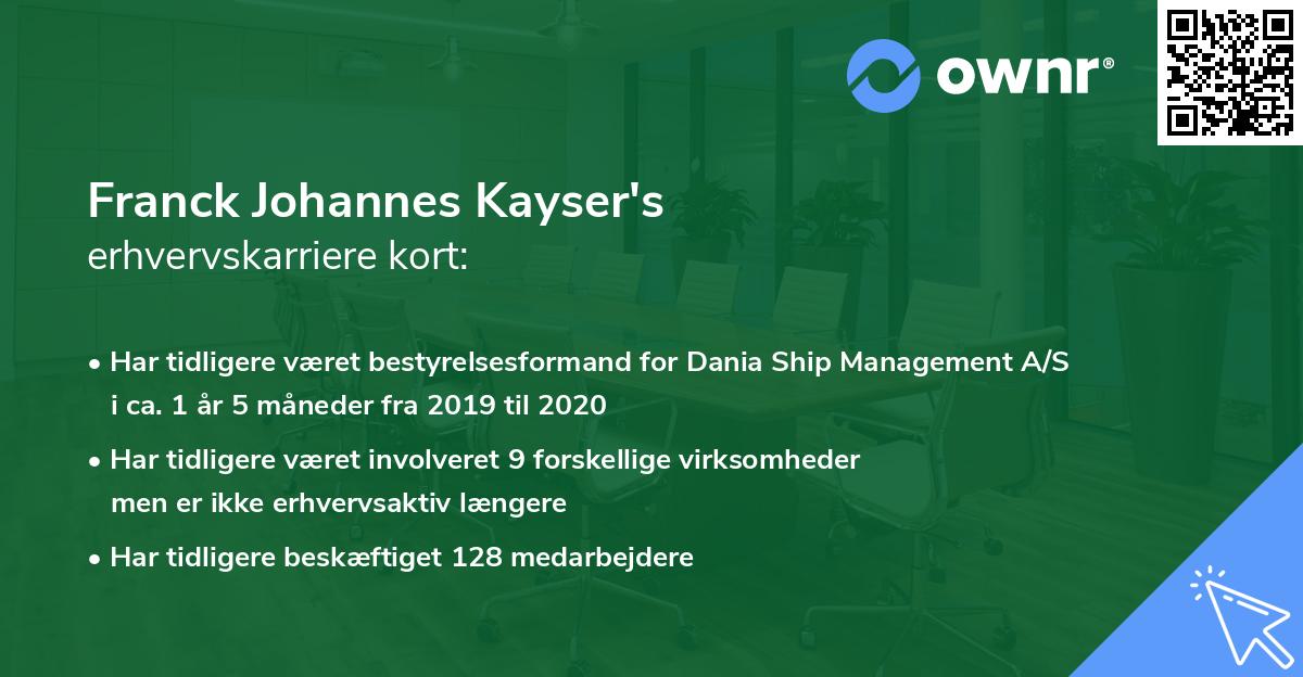 Franck Johannes Kayser's erhvervskarriere kort