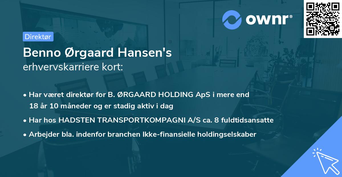 Benno Ørgaard Hansen's erhvervskarriere kort