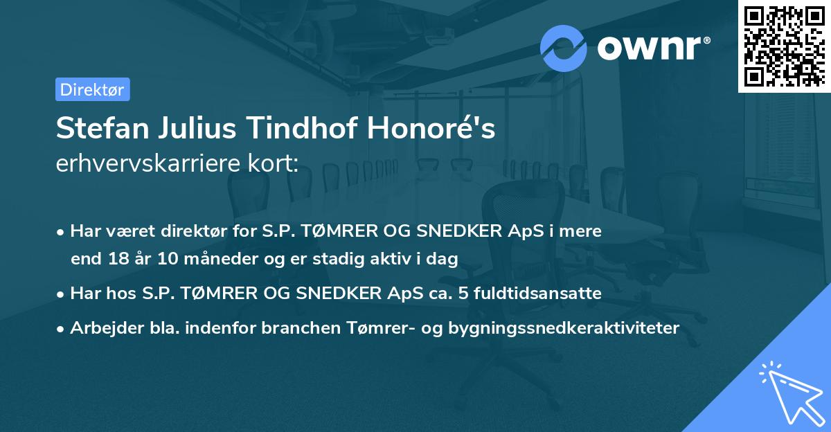 Stefan Julius Tindhof Honoré's erhvervskarriere kort