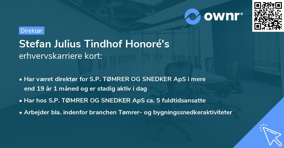Stefan Julius Tindhof Honoré's erhvervskarriere kort