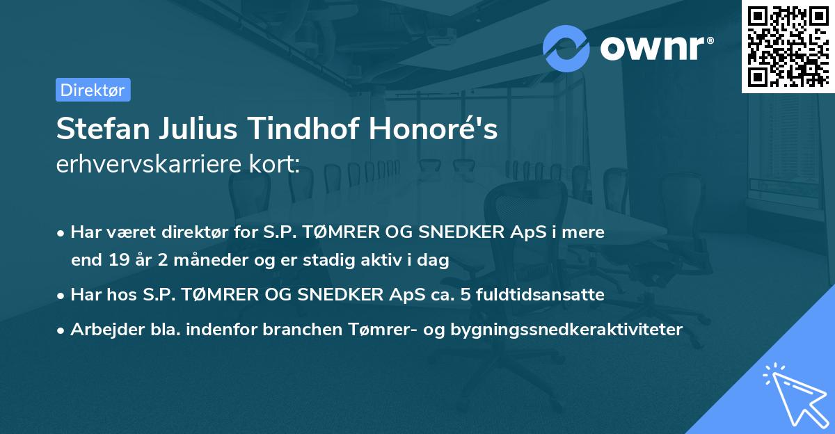 Stefan Julius Tindhof Honoré's erhvervskarriere kort
