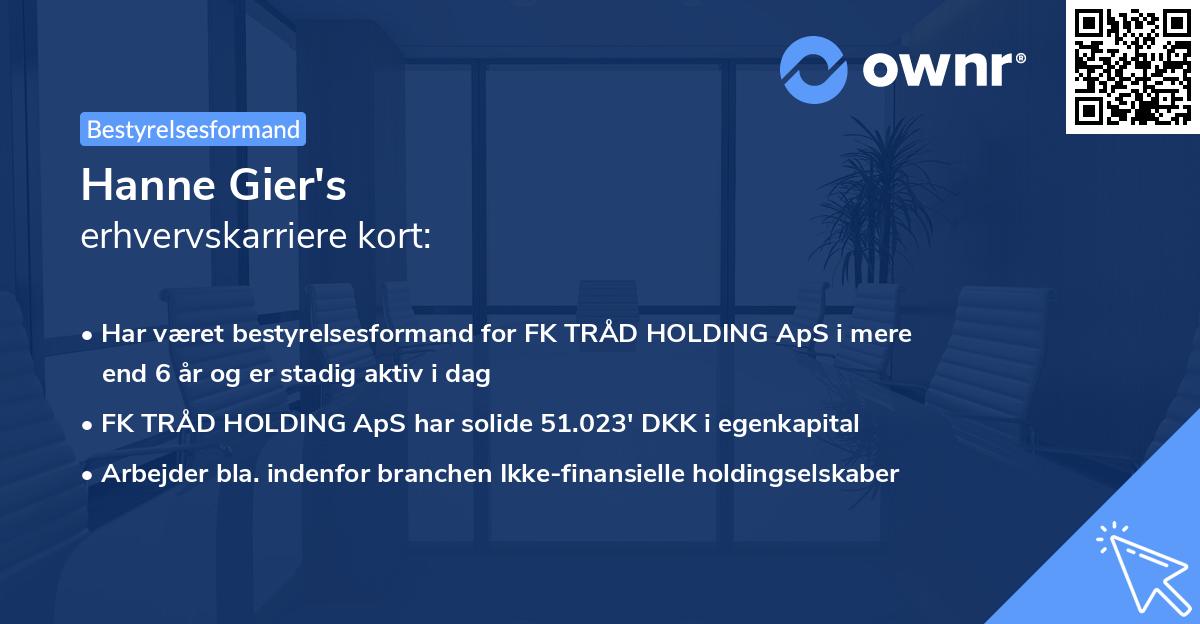 Hanne Gier's erhvervskarriere kort