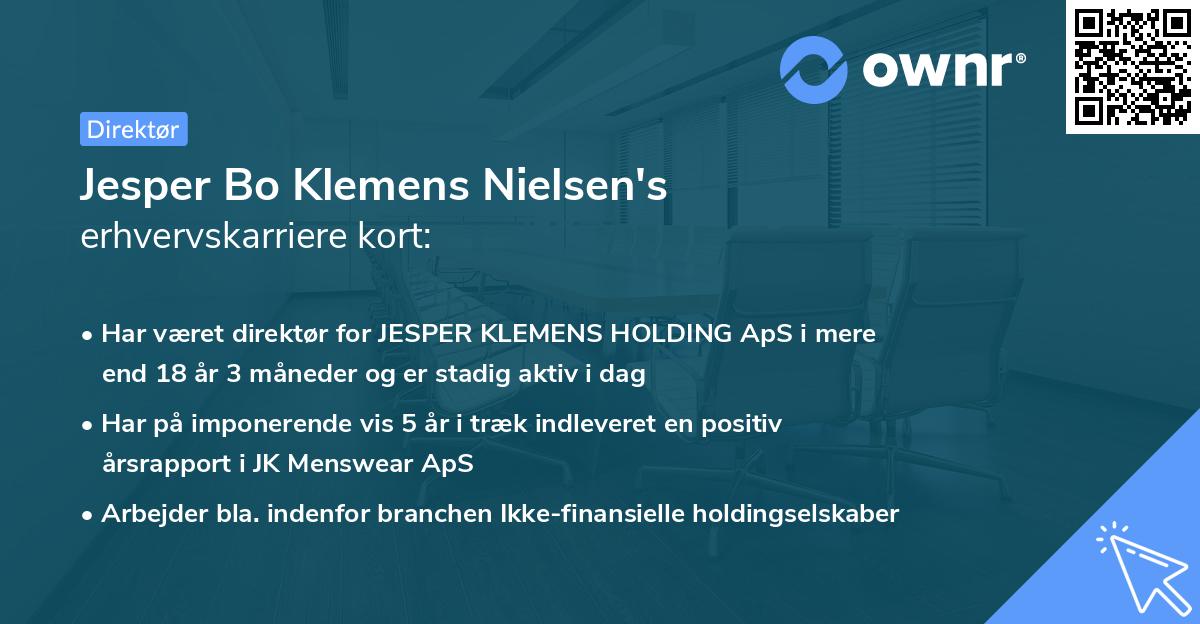 Jesper Bo Klemens Nielsen's erhvervskarriere kort