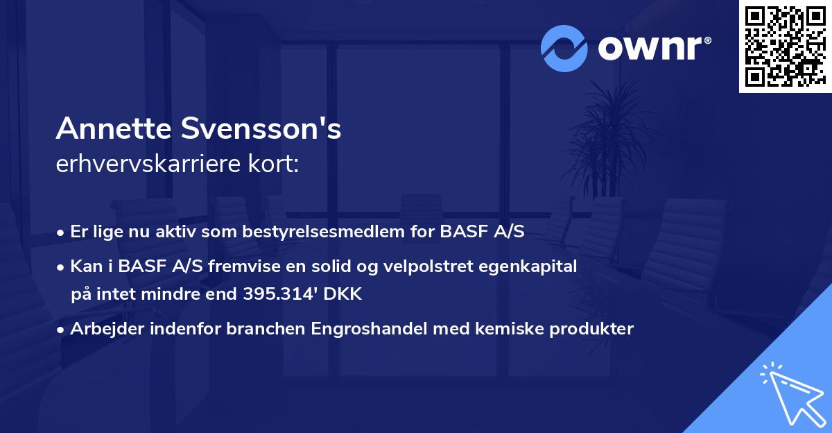 Annette Svensson's erhvervskarriere kort