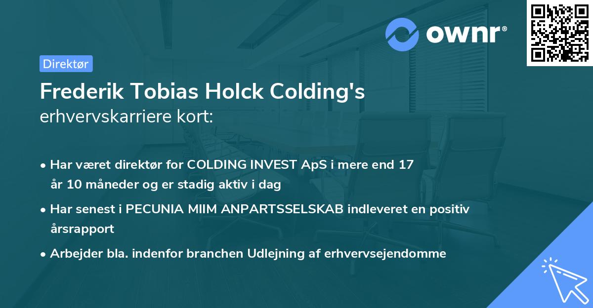 Frederik Tobias Holck Colding's erhvervskarriere kort
