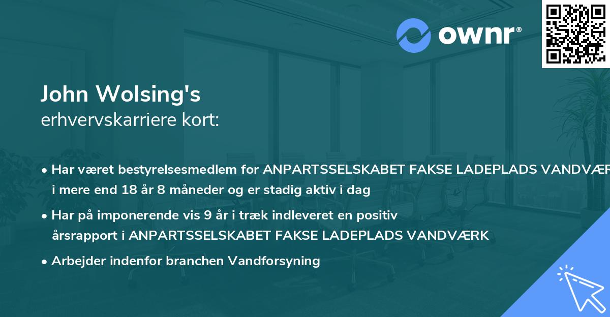 John Wolsing's erhvervskarriere kort
