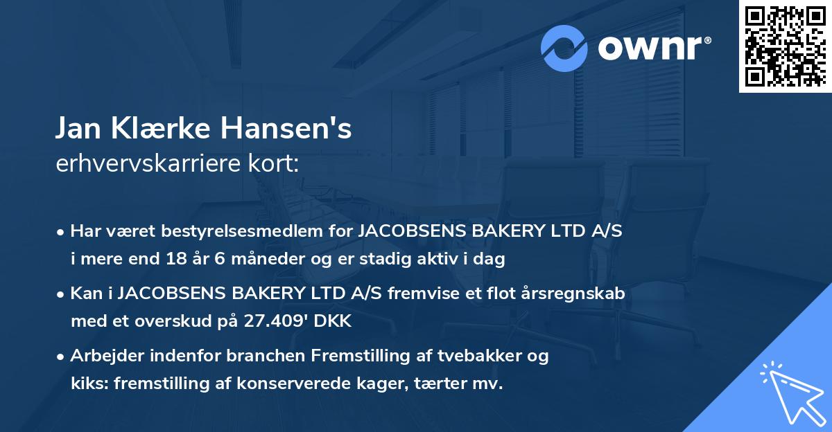 Jan Klærke Hansen's erhvervskarriere kort