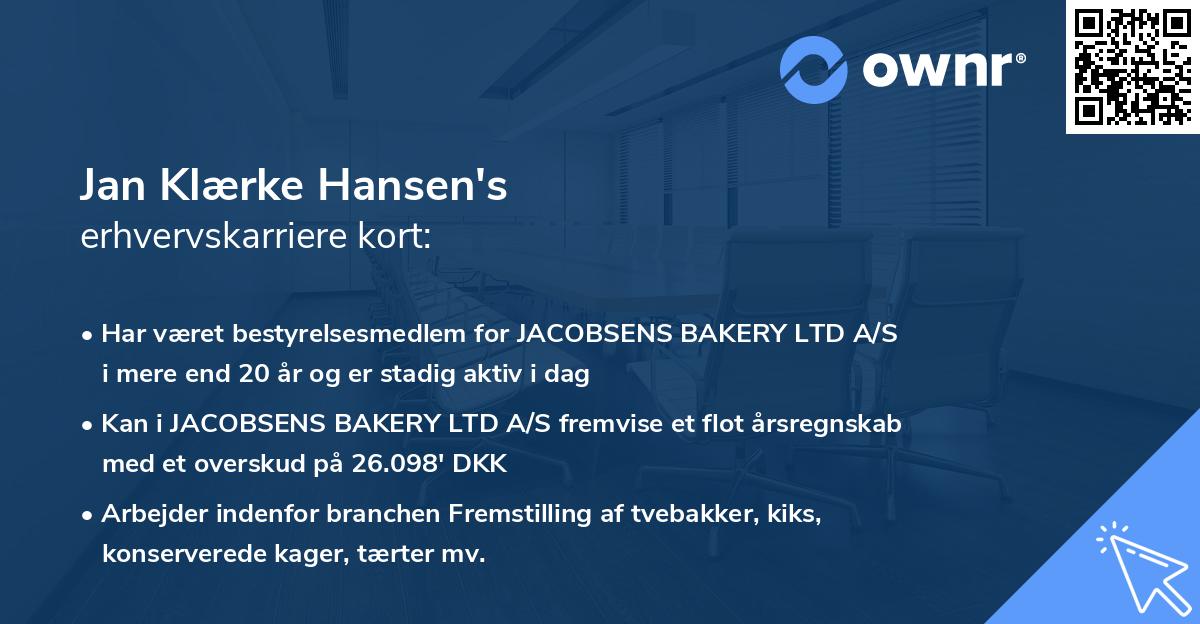 Jan Klærke Hansen's erhvervskarriere kort