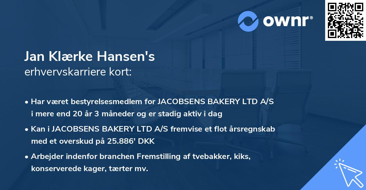 Jan Klærke Hansen's erhvervskarriere kort