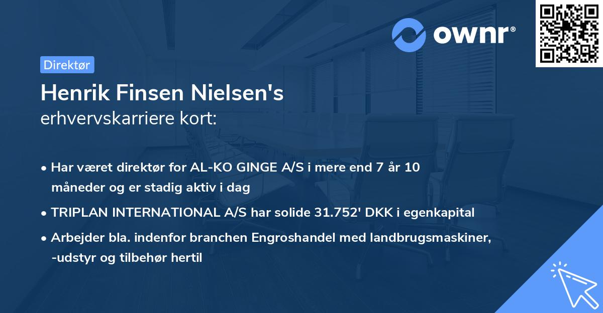 Henrik Finsen Nielsen's erhvervskarriere kort